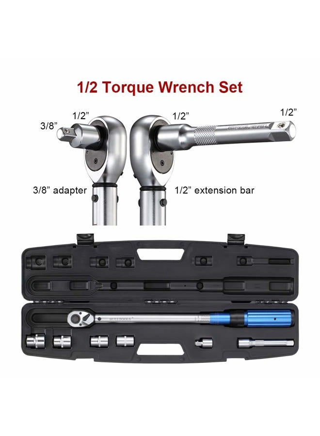 BULLTOOLS 1/2-inch Drive Click Torque Wrench Set Dual-Direction Adjustable 90-tooth Torque Wrench with Buckle（10-160ft.lb / 10-220Nm） - Image 5