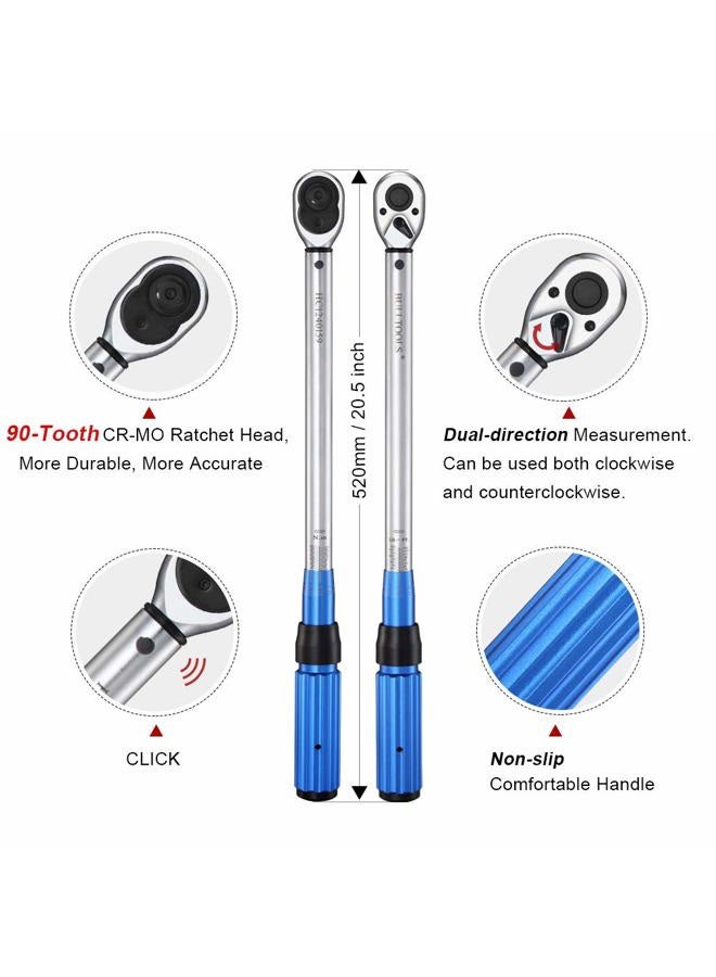 BULLTOOLS 1/2-inch Drive Click Torque Wrench Set Dual-Direction Adjustable 90-tooth Torque Wrench with Buckle（10-160ft.lb / 10-220Nm） - Image 2