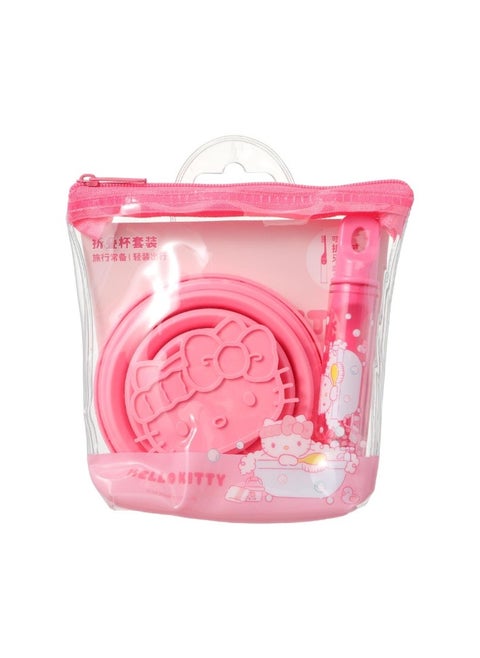 Keep your oral hygiene essentials organized with this Hello Kitty-themed foldable toothbrush and bathroom cup set.