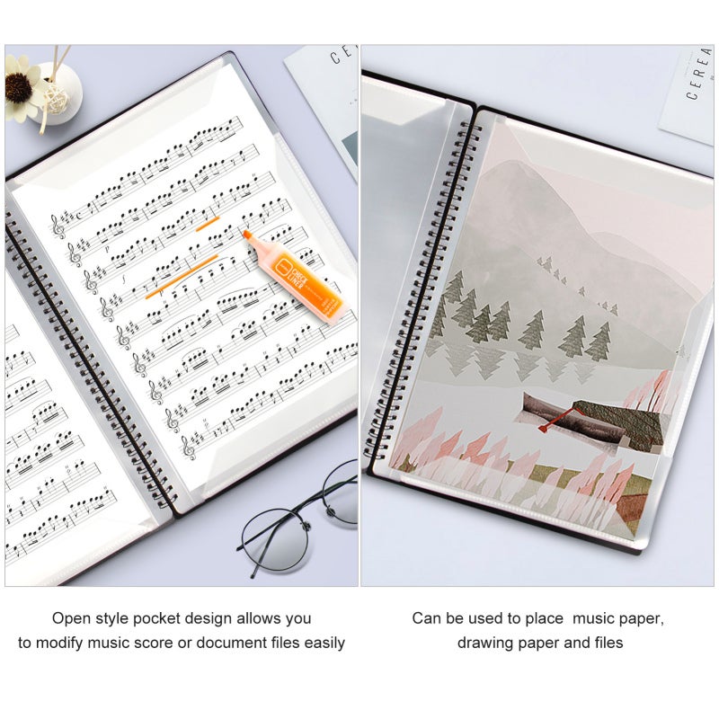 Flatsons Music Score Folder: 40 Black PP Pockets - Durable Wrinkle-Resistant Open Design Music Sheet Holder for Guitar Violin Piano Players - Image 4