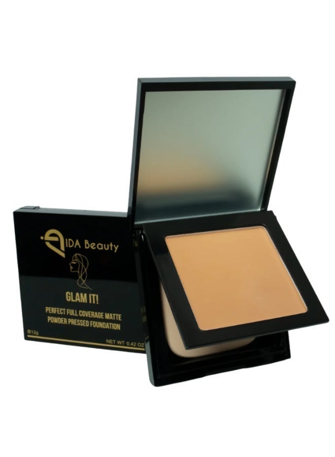 IDA Beauty Glam It! Perfect Full Coverage Matte Powder Pressed Foundation | 2-in-1 Setting & Foundation | Matte Finish, Long-Lasting, Lightweight | Vegan, Halal, Cruelty-Free (Nma 07) - Image 1
