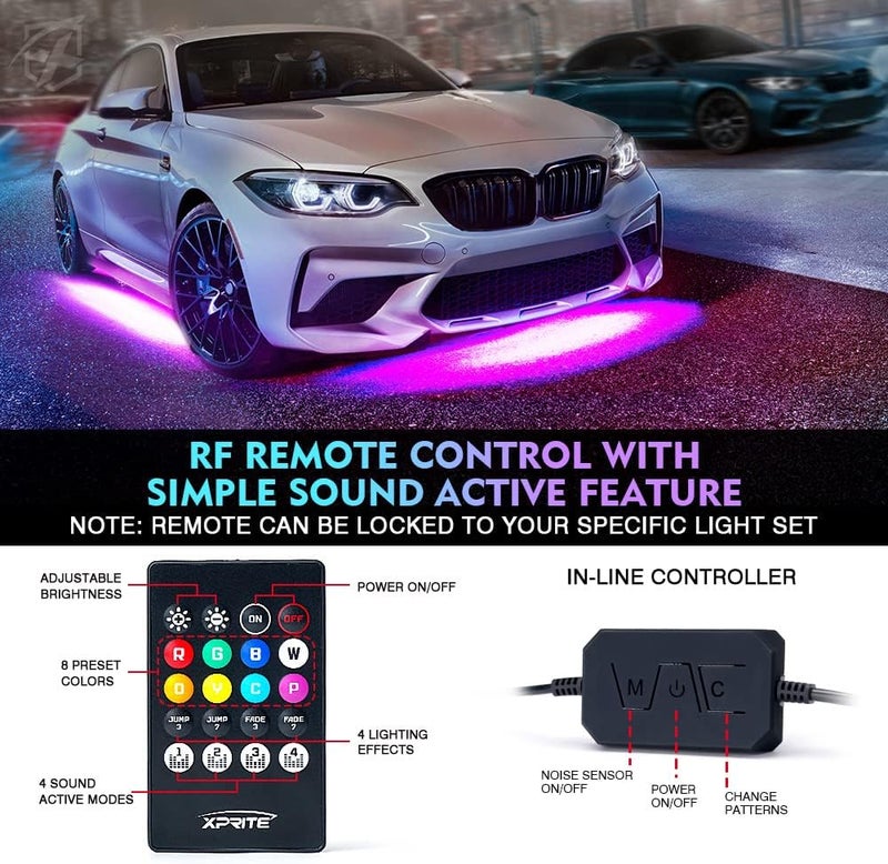 Xprite Double Row RGB LED Car Underglow Light Strip Kit with Bluetooth Control - 4 PCS Underbody Neon Lights for SUVs, Trucks, and Vans - Image 3