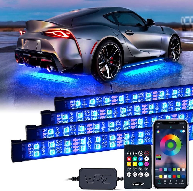 Xprite Double Row RGB LED Car Underglow Light Strip Kit with Bluetooth Control - 4 PCS Underbody Neon Lights for SUVs, Trucks, and Vans - Image 1