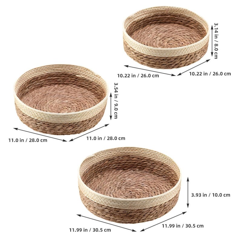 3pcs Woven Storage Baskets Set Small Medium Large Rustic Farmhouse Kitchen Organizer - Image 3