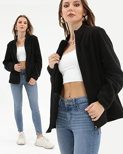 Argstar Fleece Jacket for Women, Lightweight Full Zip Classic Soft Casual Recreation Coat with Zipper Pockets Black L - Image 5
