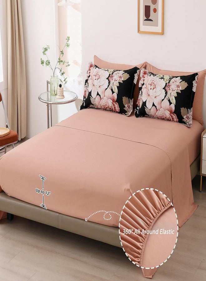Dintszyayue Black Comforter Set King Size 7 Pieces Pink Floral Bed in a Bag, Complete Bedding Sets Elegant Flower Bed Set Soft Comforter for All Season with Flat Sheet, Fitted Sheets, Pillowcases & Shams - Image 5