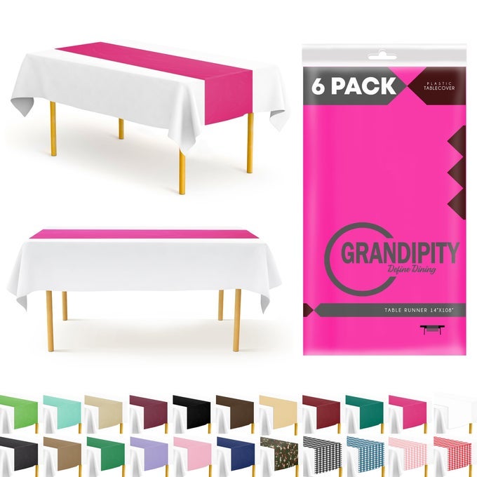 HOT PINK 6 PACK PREMIUM DISPOSABLE PLASTIC TABLE RUNNER 14 X 108 INCH TABLE RUNNER FOR DINNER PARTIES EVENTS