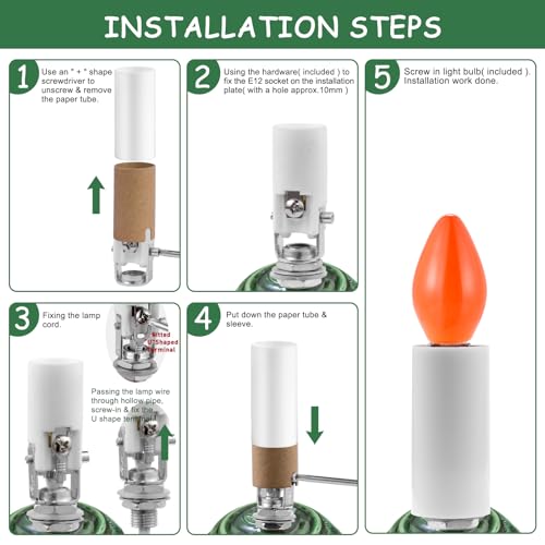 EMNOOTI Ceramic Tree Lights - Night Light Rewire Kit with E12 Candelabra Base Socket Wiring Set and C7 Bulbs - Image 3