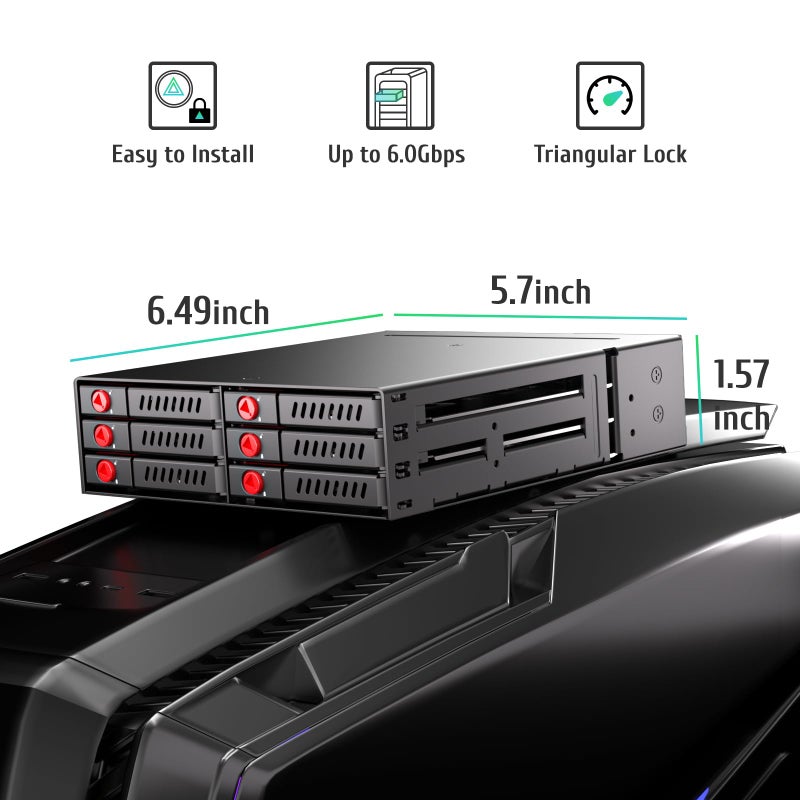 READYXIO Sata HDD & SSD Hot Swap Cage, 6 Bay Hard Drive Dock for 5.25â€ Enclosure, 6 Bay Hard Drive Station with Colling Fans - Image 2
