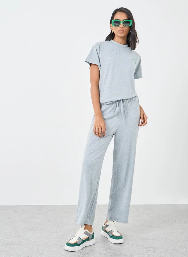 Take Two Take Two Grey Slogan Print T-Shirt and Pants Co-Ords