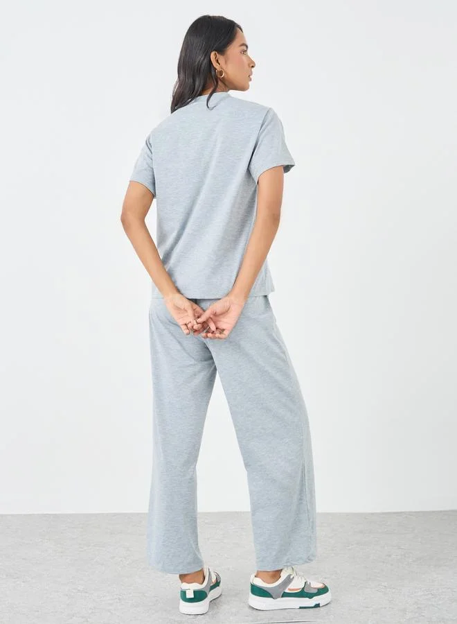 Take Two Take Two Grey Slogan Print T-Shirt and Pants Co-Ords