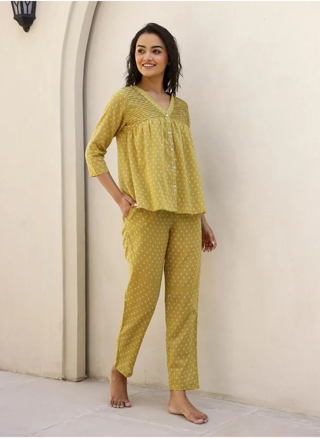 sanskrutihomes Printed Pure Cotton Top and Pyjama Set