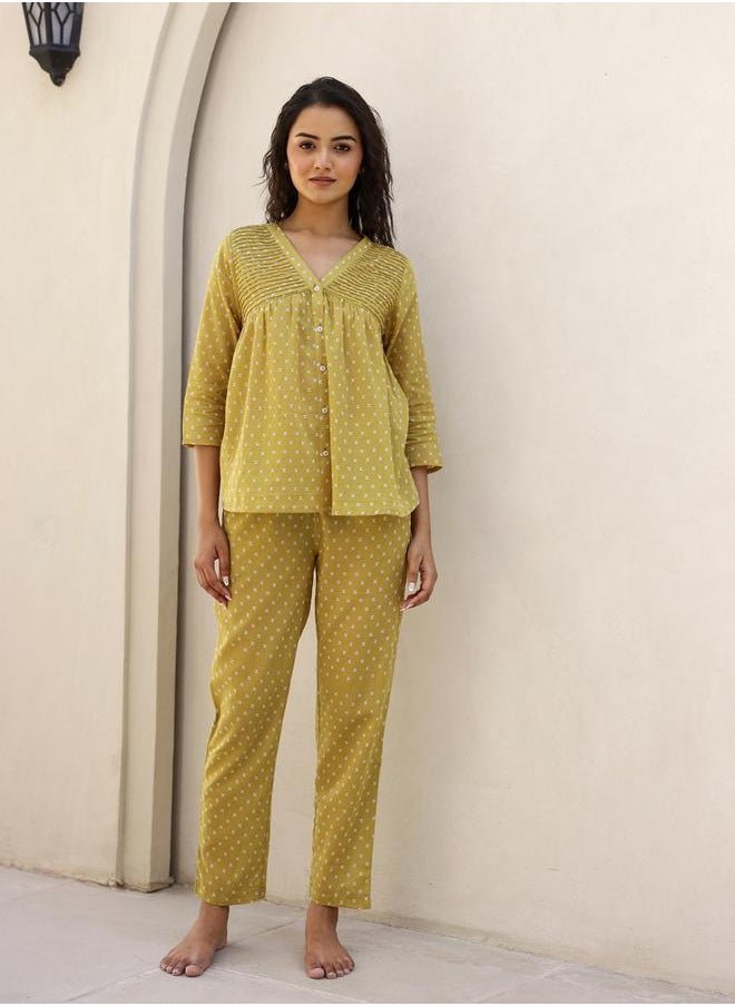 sanskrutihomes - Printed Pure Cotton Top and Pyjama Set by Styli - Image 1
