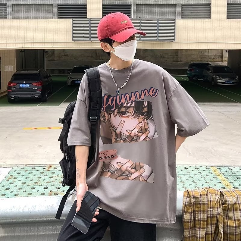 Japanese Anime T-Shirt Men'S Summer Fashion Brand Trendy American Hiphop Three-Quarter Sleeve Clothes Plus Size Fog High Street Short Sleeve - Image 5