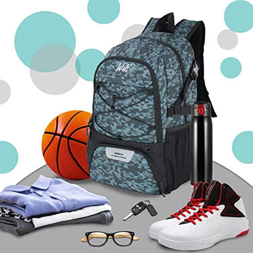 WOLT | Basketball Equipment Backpack, Large Sports Bag with Separate Ball Holder & Shoes Compartment, Gifts for Basketball, Soccer, Volleyball,Gym (Camouflage Grey) - Image 5