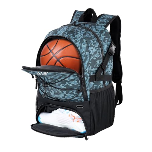 WOLT | Basketball Equipment Backpack, Large Sports Bag with Separate Ball Holder & Shoes Compartment, Gifts for Basketball, Soccer, Volleyball,Gym (Camouflage Grey) - Image 1