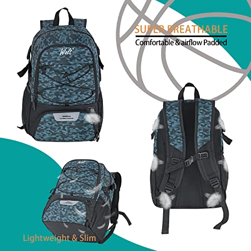 WOLT | Basketball Equipment Backpack, Large Sports Bag with Separate Ball Holder & Shoes Compartment, Gifts for Basketball, Soccer, Volleyball,Gym (Camouflage Grey) - Image 4