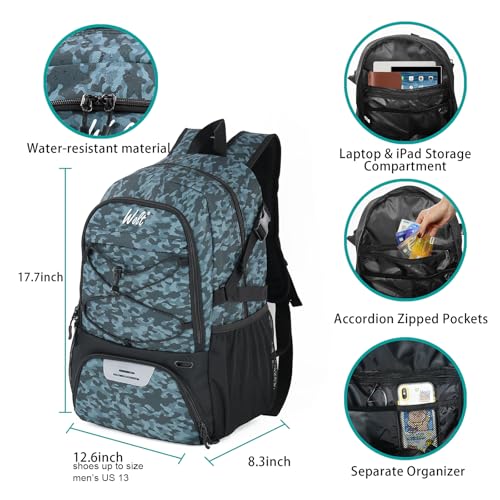 WOLT | Basketball Equipment Backpack, Large Sports Bag with Separate Ball Holder & Shoes Compartment, Gifts for Basketball, Soccer, Volleyball,Gym (Camouflage Grey) - Image 2