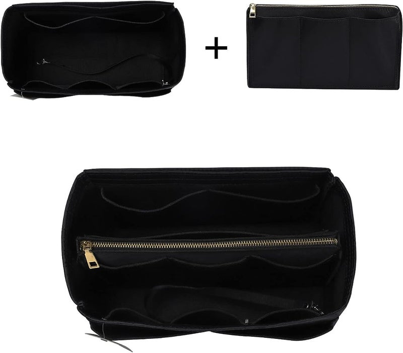 GREENSHEEP Purse Organizer Insert for Handbags, Premium Felt Organizer with Zipper Pocket (Medium, Black) - Image 4