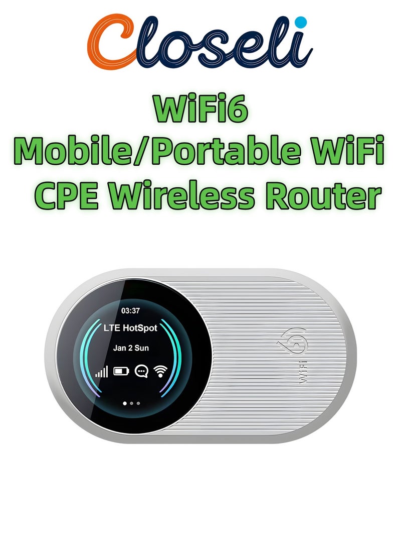كلوزيلي راوتر واي فاي محمول، راوتر لاسلكي CPE، مودم 4G LTE، WiFi 6 ثنائي النطاق، سرعة 300 ميجابت في الثانية، بطارية 3000 مللي أمبير، توصيل وتشغيل فوري، تشفير أمان WPA/WPA2، عرض الوقت واستهلاك البيانات، إشارة مستقرة، يدعم حتى 10 أجهزة في نفس الوقت، مناسب للمنزل والسفر والاستخدام الخارجي - Image 1
