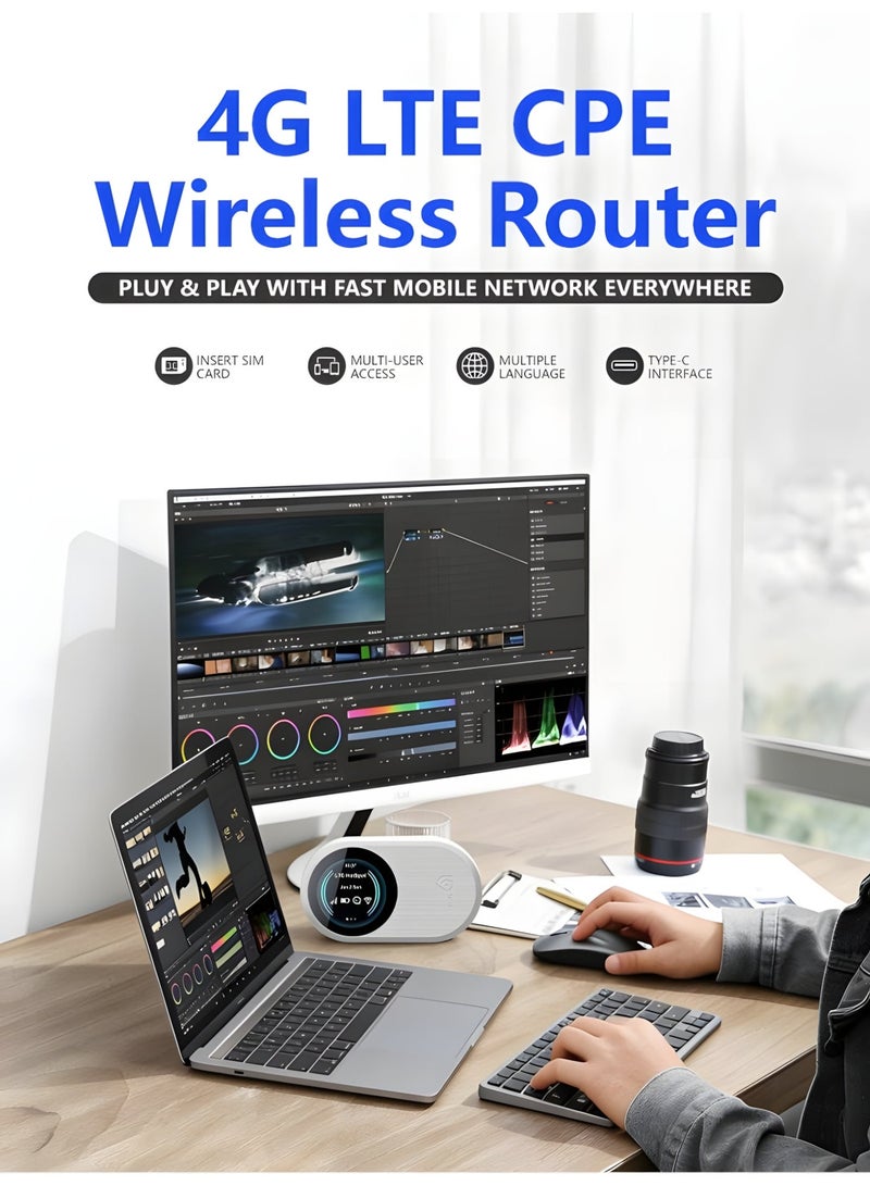 كلوزيلي راوتر واي فاي محمول، راوتر لاسلكي CPE، مودم 4G LTE، WiFi 6 ثنائي النطاق، سرعة 300 ميجابت في الثانية، بطارية 3000 مللي أمبير، توصيل وتشغيل فوري، تشفير أمان WPA/WPA2، عرض الوقت واستهلاك البيانات، إشارة مستقرة، يدعم حتى 10 أجهزة في نفس الوقت، مناسب للمنزل والسفر والاستخدام الخارجي - Image 4