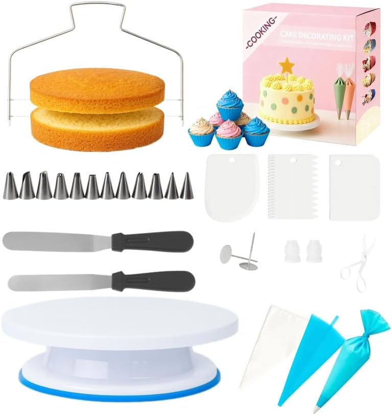 Yindess 82 Pcs Cake Decorating Kit with Non-Slip Turntable, Stand,Leveler, 12 Piping Nozzles, Spatulas,Cupcake, 2 Reusable & 50 Disposable Bags,Complete Starter Set for Beginners & Home Bakers - Image 1
