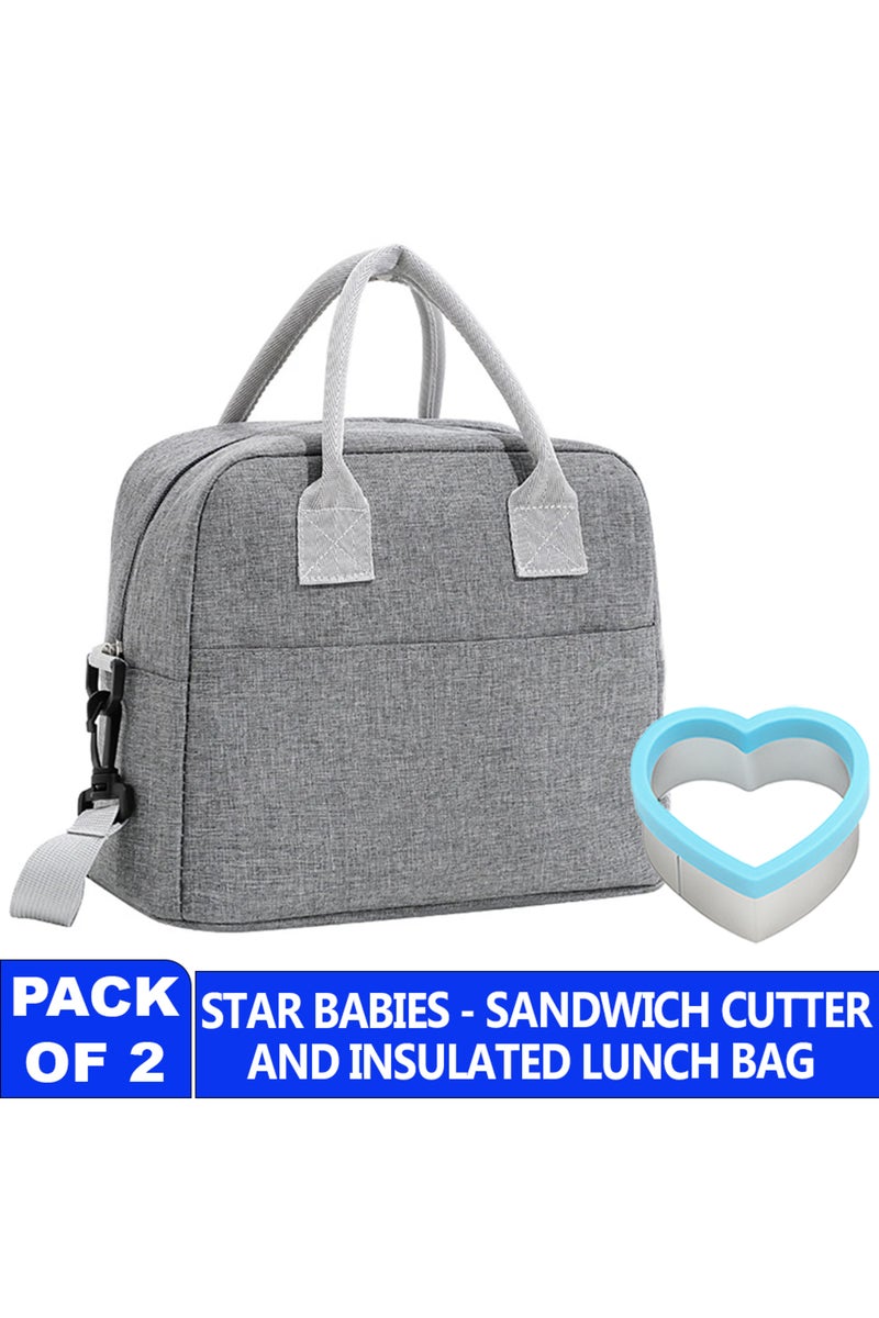 Star Babies Insulated Lunch Bag with Sandwich Cutter Grey - Image 4