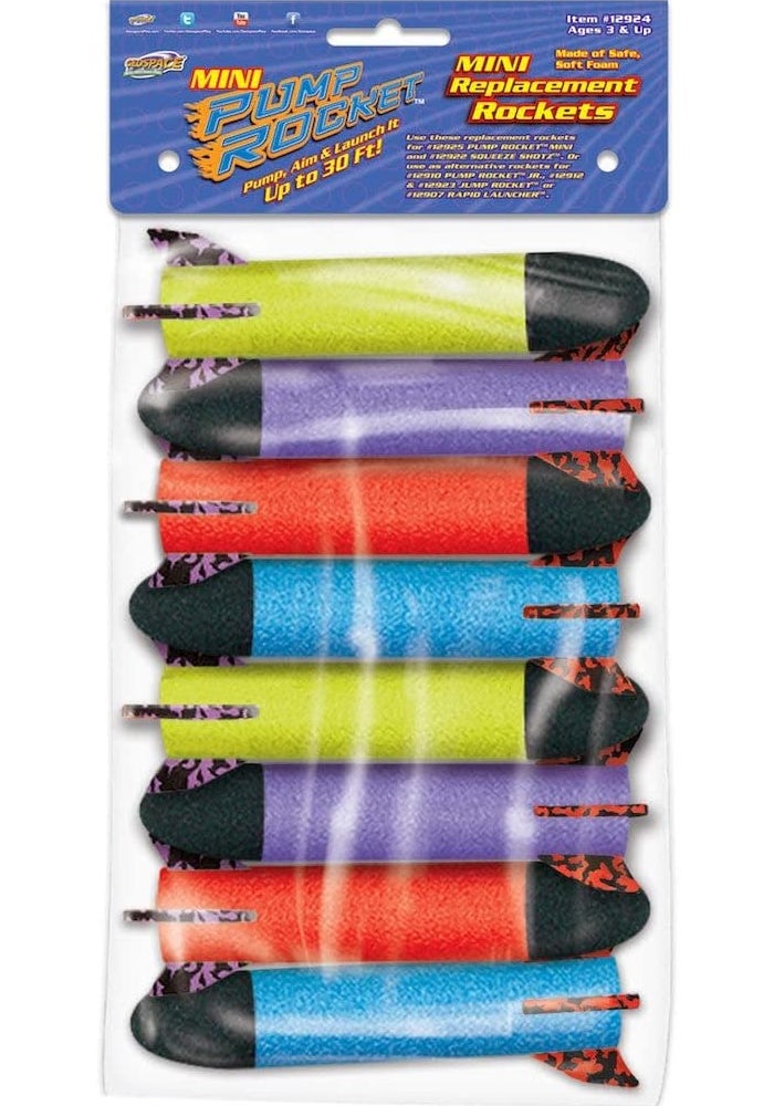 Geospace Mini Pump Rocket Replacement Rockets - 6 Assorted Color Foam Rockets - Image 1