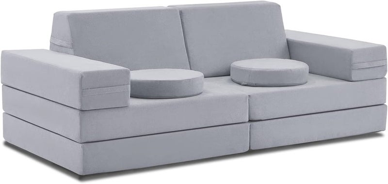 Jela Kids Floor Couch 10PCS Luxury, Modular Furniture for Adults, Playhouse Play Set for Toddlers Babies, Foam Play Sofa (Classic, Moonlight Grey) - Image 3