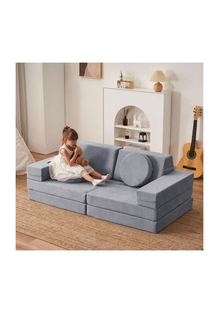 Jela Kids Floor Couch 10PCS Luxury, Modular Furniture for Adults, Playhouse Play Set for Toddlers Babies, Foam Play Sofa (Classic, Moonlight Grey) - Image 1