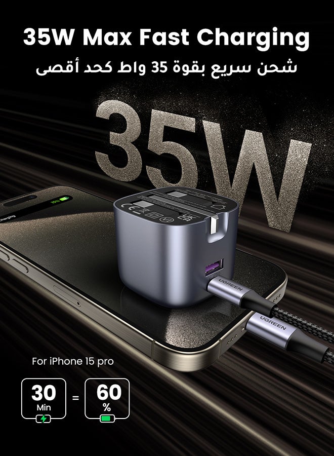Ugreen Nexode 35W USB C Charger Fast Charging GaN Tech Type C Plug Compact Travel Power Adapter For iPhone 16 15 Series iPad Air Samsung Galaxy Huawei Xiaomi Apple Watch S10 Airpods 4 - Image 2