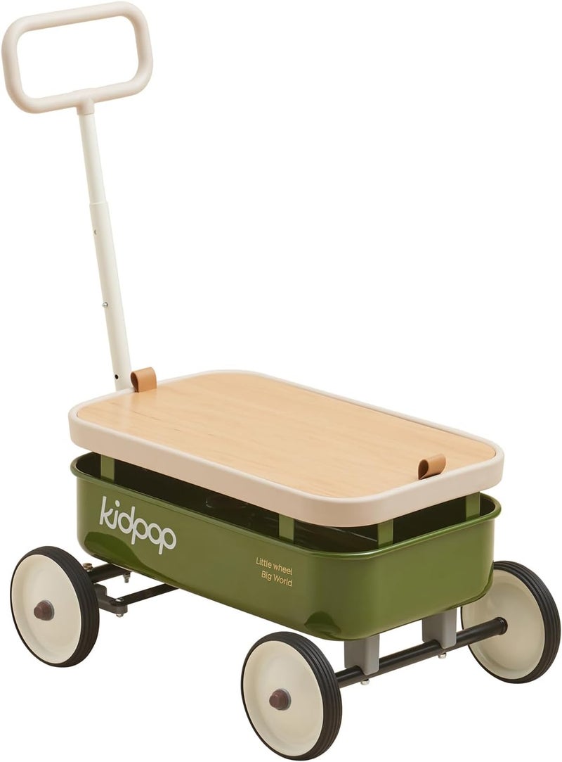 Kidpop PULA-Wild 3-in-1 Kids' Pull-Along Wagon Toddlers Push Walker for 2.5-8, Removable Wooden Cover and Adjustable Handlebar, Birthday Gifts Max Weight 33 lbs (Green) - Image 1