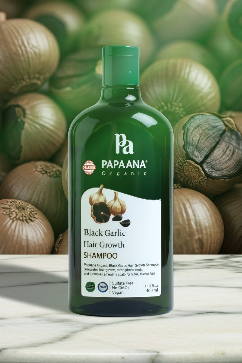 Papaana Organic Black Garlic Hair Growth Conditioner with Shea Butter – 400ml, Nourishing Conditioner for Hair Growth & Vitality with Shea Butter & Black Garlic Hair Growth Shampoo with Shea Butter – 400ml, Nourishing Shampoo for Hair Growth & Vitality with Shea ButterBundle - Image 3