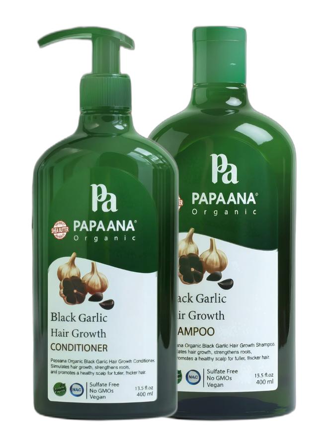 Papaana Organic Black Garlic Hair Growth Conditioner with Shea Butter – 400ml, Nourishing Conditioner for Hair Growth & Vitality with Shea Butter & Black Garlic Hair Growth Shampoo with Shea Butter – 400ml, Nourishing Shampoo for Hair Growth & Vitality with Shea ButterBundle - Image 1