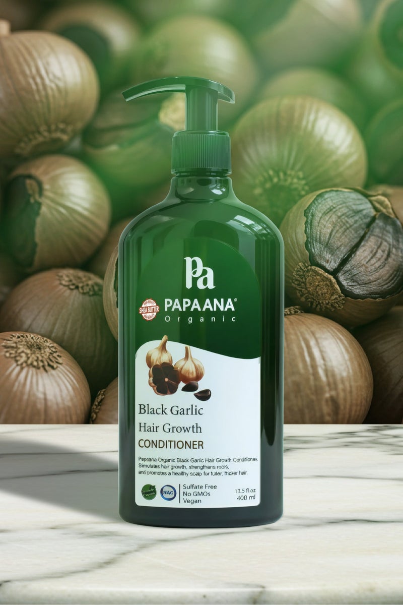 Papaana Organic Black Garlic Hair Growth Conditioner with Shea Butter – 400ml, Nourishing Conditioner for Hair Growth & Vitality with Shea Butter & Black Garlic Hair Growth Shampoo with Shea Butter – 400ml, Nourishing Shampoo for Hair Growth & Vitality with Shea ButterBundle - Image 2