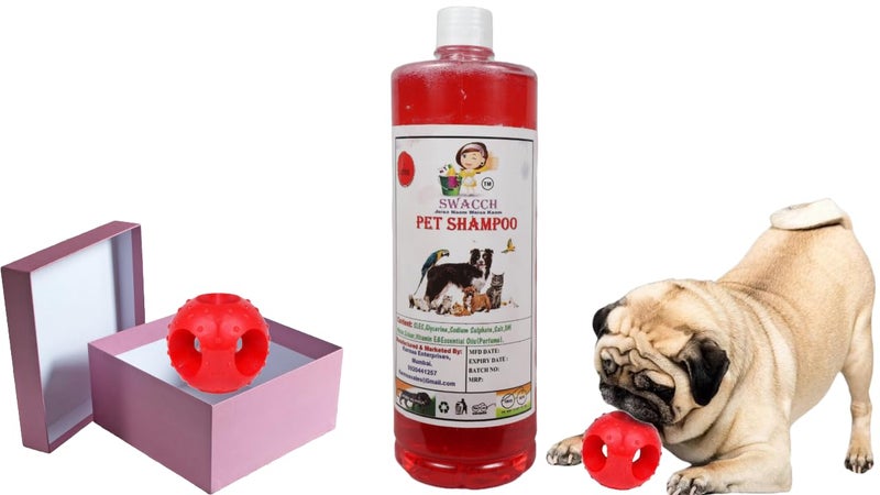 swacch Pet Shampoo | Puppy Safe Shampoo | PH Balanced | Ditch to Itch for Pet Shampoo 1 Litre (Jasmine) + Goofy Ball Chew Toy Combo Pack - Image 1
