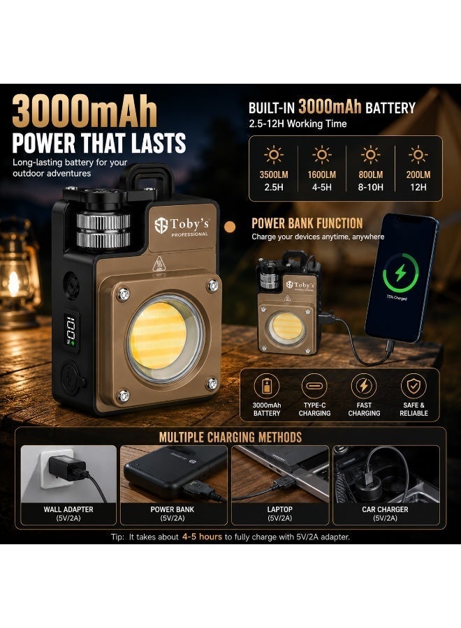 توبيز مصباح التخييم LED القابل لإعادة الشحن من توبي، مصباح عمل محمول بقوة 3500 لومن مع قاعدة مغناطيسية، 5 أوضاع إضاءة، فانوس مقاوم للماء قابل للتعتيم للتخييم والمشي لمسافات طويلة وحالات الطوارئ وإصلاح السيارات والأنشطة الخارجية - Image 5
