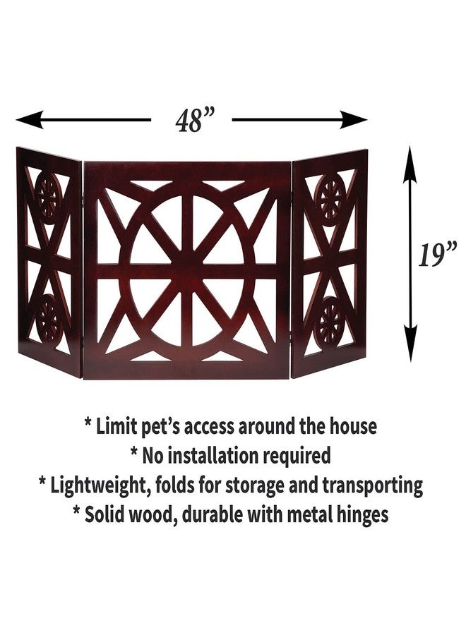 Etna 3 Panel Dog Gate - Trifold Wagon Wheel, Freestanding, Lightweight Foldable, Mahogany Wood, Brown, 48" W x 19" H - Image 2
