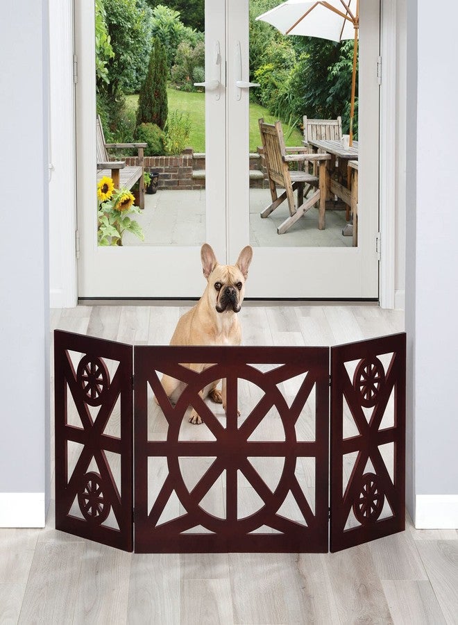 Etna 3 Panel Dog Gate - Trifold Wagon Wheel, Freestanding, Lightweight Foldable, Mahogany Wood, Brown, 48" W x 19" H - Image 5
