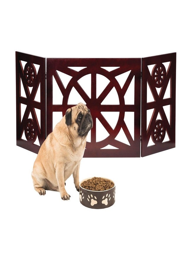 Etna 3 Panel Dog Gate - Trifold Wagon Wheel, Freestanding, Lightweight Foldable, Mahogany Wood, Brown, 48" W x 19" H - Image 1