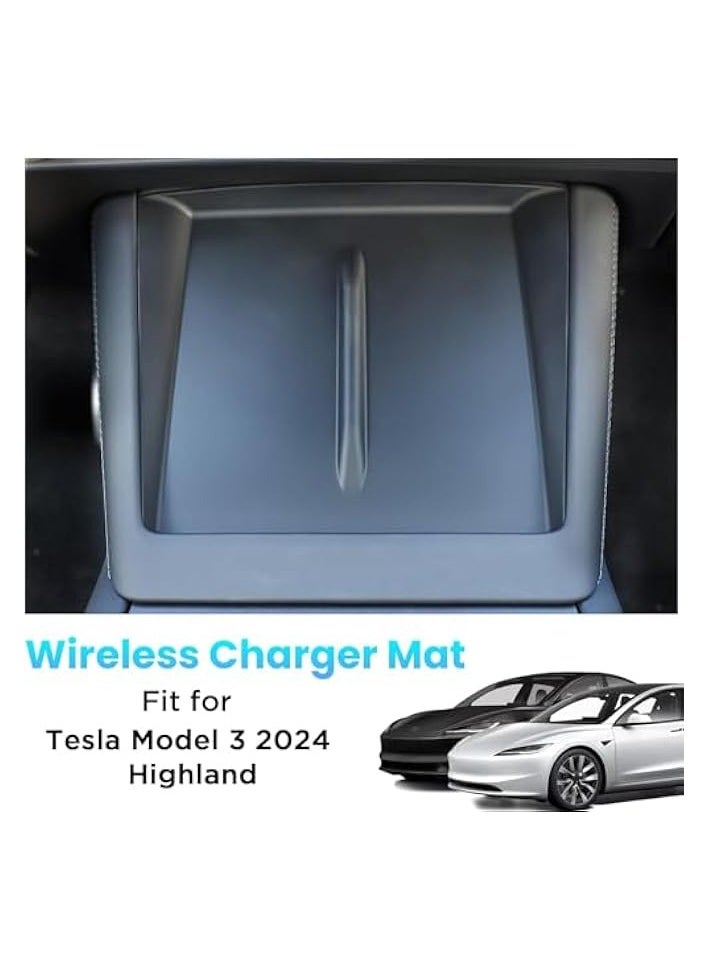 erorex Center Console Wireless Charging Mat for Tesla Model 3 2024 ，Carbon Fiber Pattern Wireless Charging Silica Gel Mat Decoration Interior Car Accessories (Black)  - Image 2