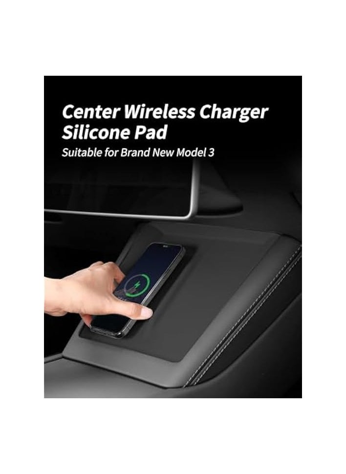 erorex Center Console Wireless Charging Mat for Tesla Model 3 2024 ，Carbon Fiber Pattern Wireless Charging Silica Gel Mat Decoration Interior Car Accessories (Black)  - Image 3