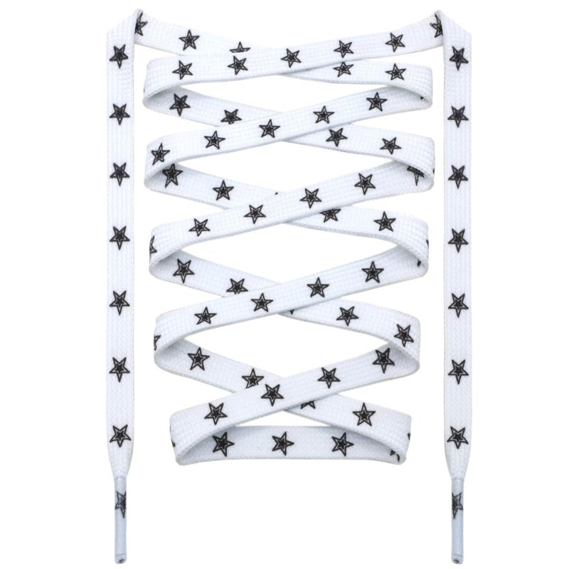 DANHUA Colored Printed Flat Shoelaces: 2 Pair White Black Star Patterned Shoe Laces for Sneakers 55 inch - Image 1