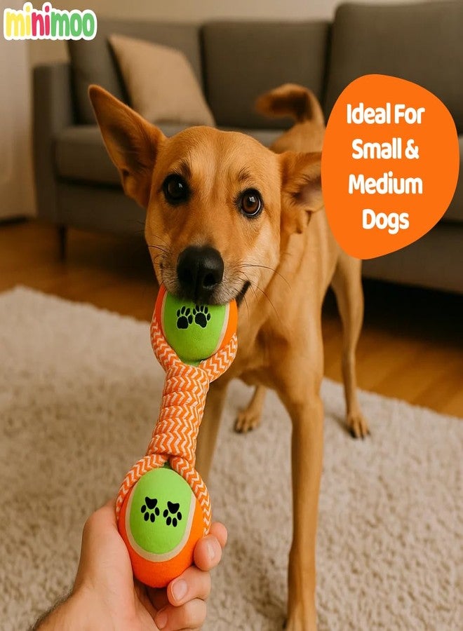 MiniMoo Rope Dog Chew Toy with Tennis Balls, Soft Teething Small and Medium Dog, Non-Toxic, Gentle on Teeth - Orange - Image 3