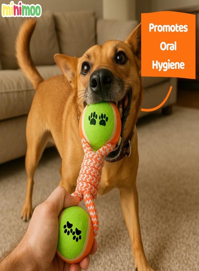 MiniMoo Rope Dog Chew Toy with Tennis Balls, Soft Teething Small and Medium Dog, Non-Toxic, Gentle on Teeth - Orange - Image 4