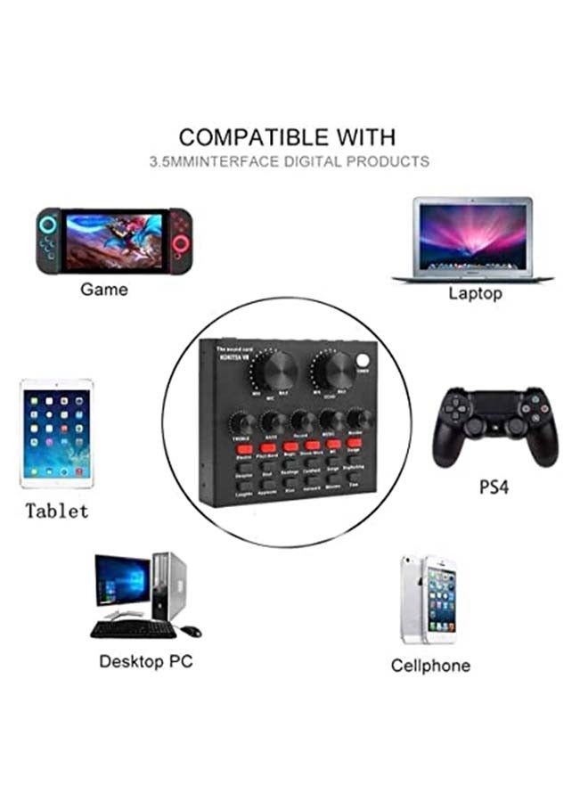 V8s Live Sound Card Professional Sound Card Audio System Intelligent Volume Adjustable Audio Mixer - Image 2