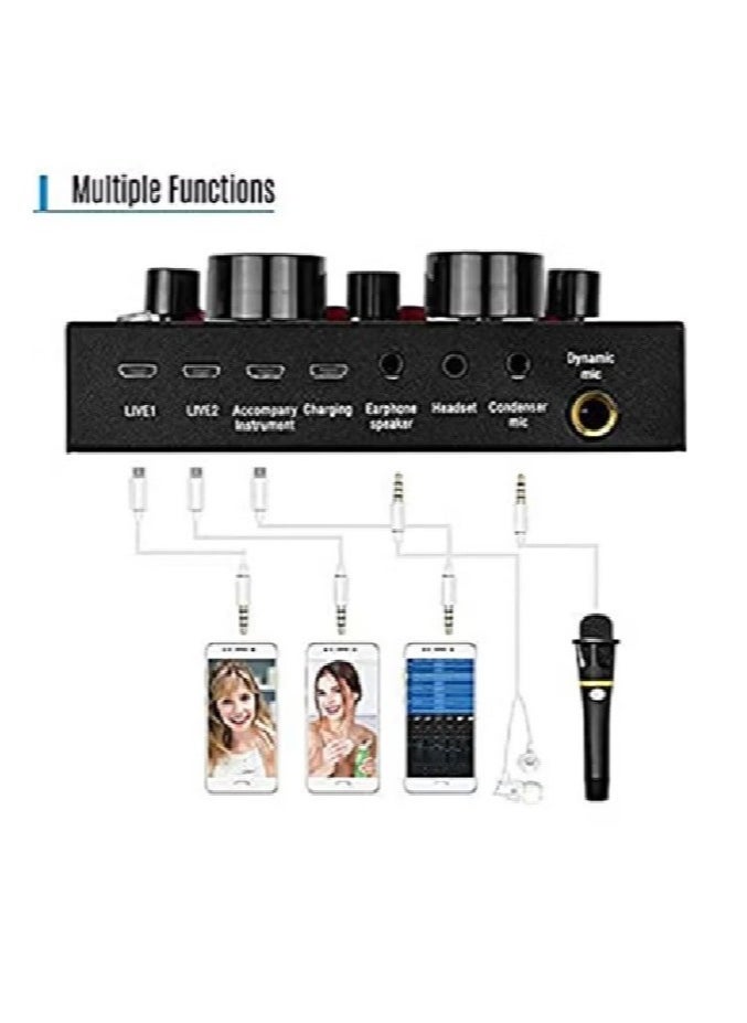 Generic - V8 Live Sound Card Professional Sound Card Audio System Intelligent Volume Adjustable Audio Mixer - Image 1