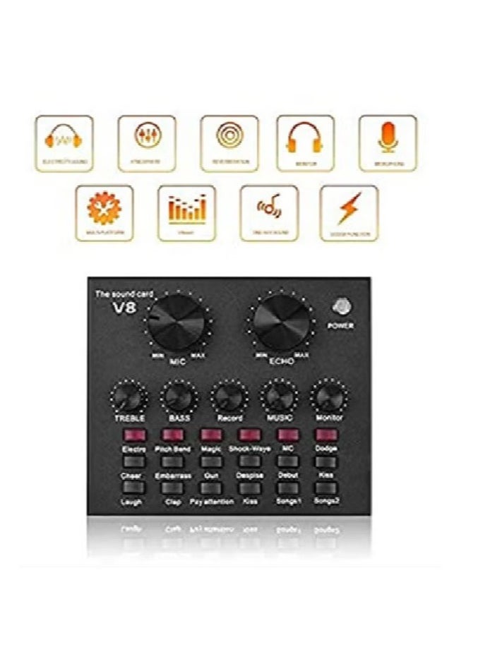 Generic - V8 Live Sound Card Professional Sound Card Audio System Intelligent Volume Adjustable Audio Mixer - Image 1