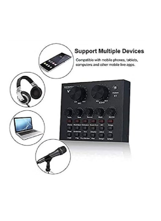 Generic - V8 Live Sound Card Professional Sound Card Audio System Intelligent Volume Adjustable Audio Mixer - Image 1