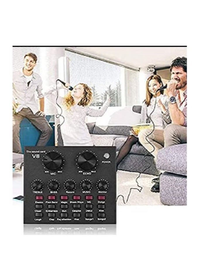 Generic - V8 Live Sound Card Professional Sound Card Audio System Intelligent Volume Adjustable Audio Mixer - Image 1
